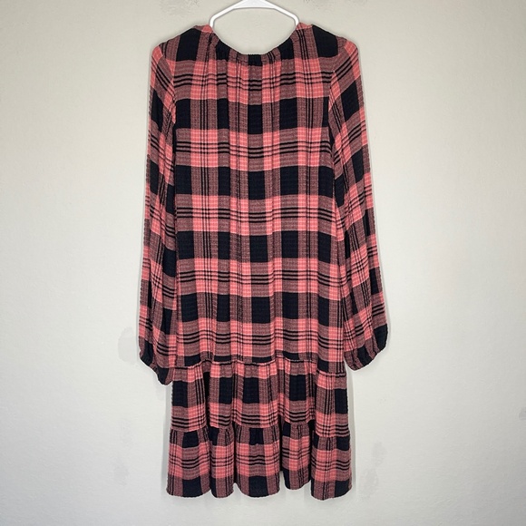 Anthropologie Cloth & Stone Women's Mini Dress Size L Plaid Pink Boho Peasant - Picture 4 of 9